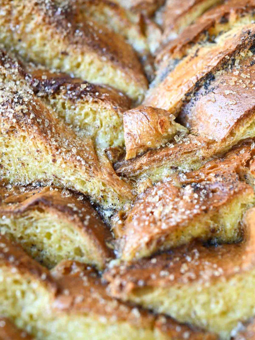 Close up of the top of French toast casserole.