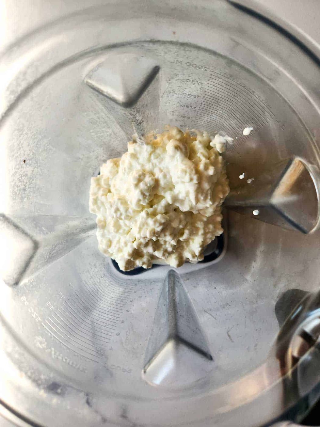 Plain cottage cheese in a blender.