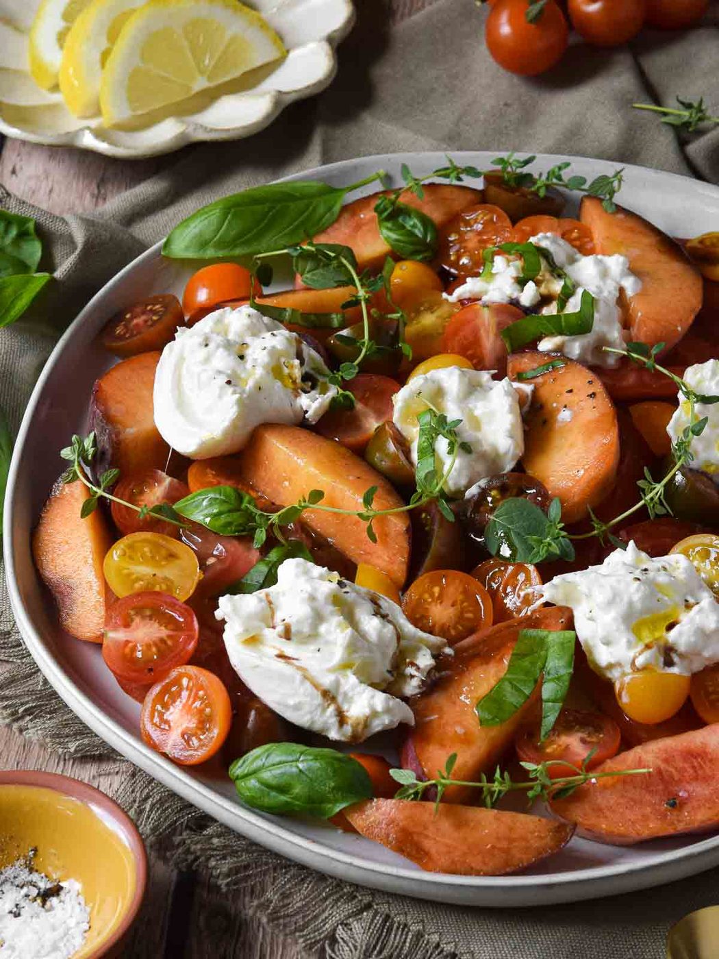 Burrata Caprese Salad, plus Peaches