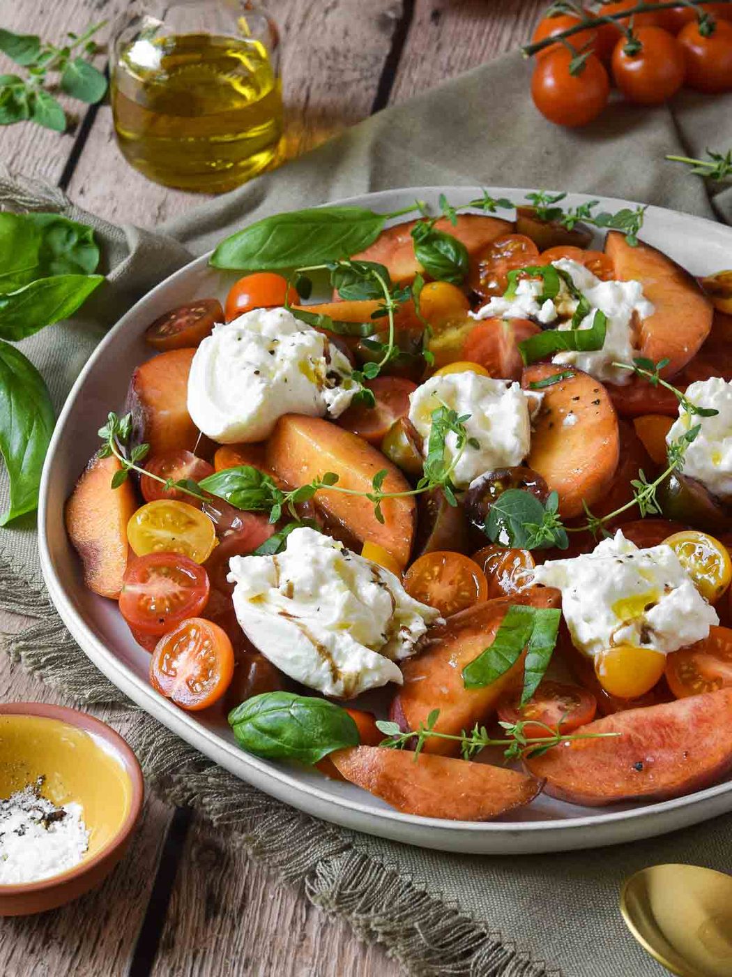 Burrata Caprese Salad, plus Peaches