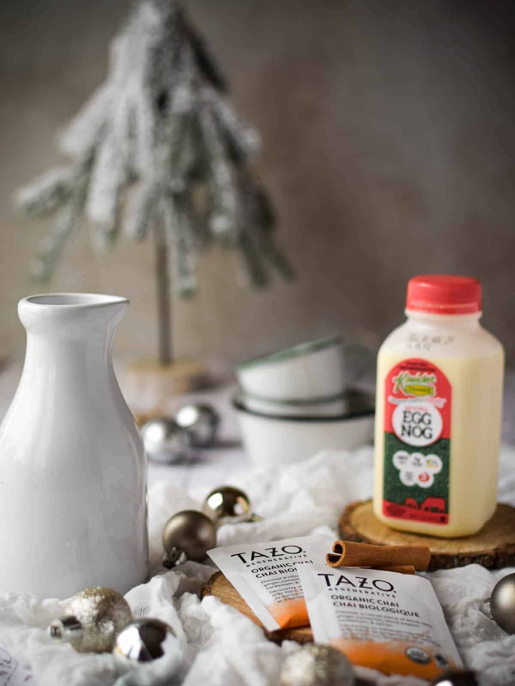 Ingredients for chai eggnog latte.