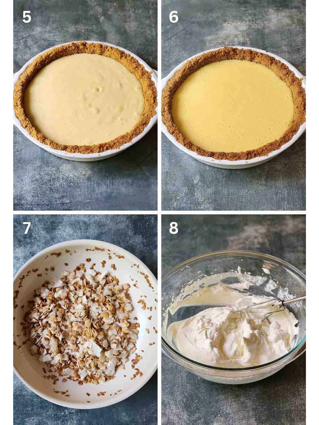 A collage of four images showing how to make key lime pie.