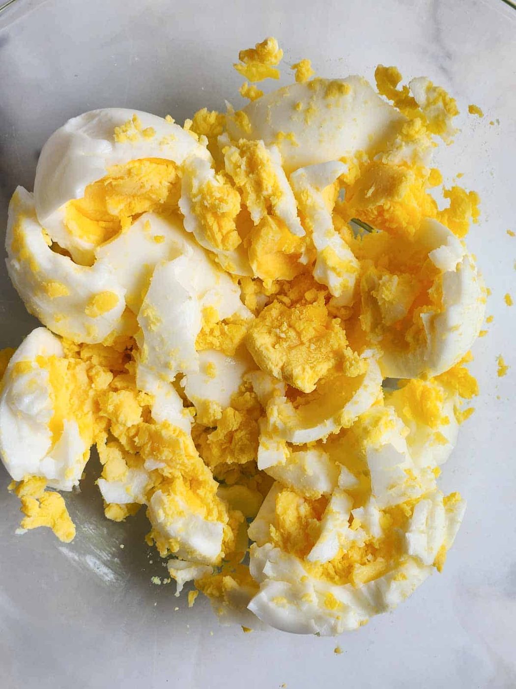 Chopped hard-boiled eggs for egg salad.