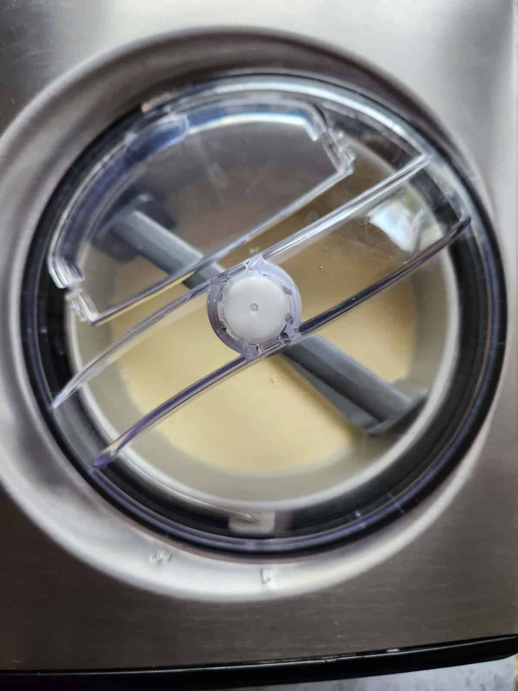 Overview of ice cream in an ice cream maker.