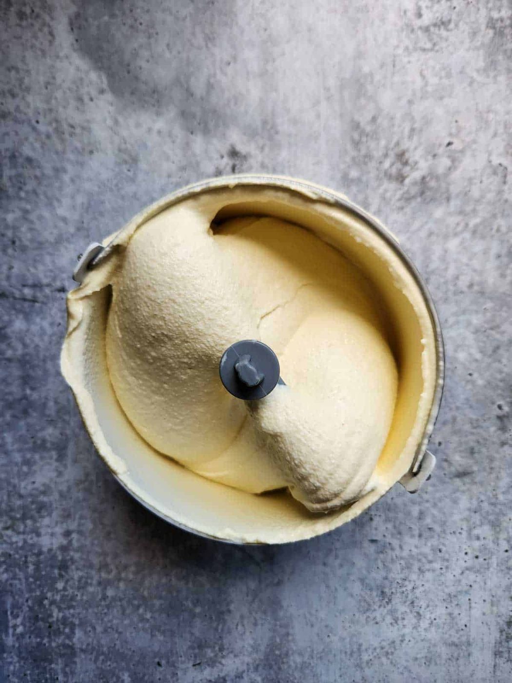 Final mixed eggnog ice cream from an ice cream maker.
