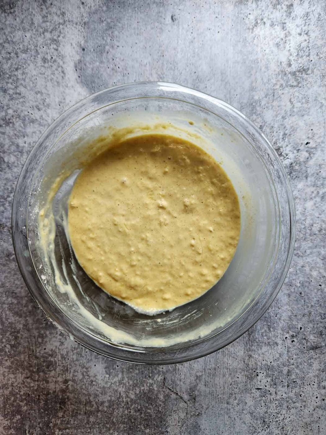 Mixed batter for eggnog waffles.