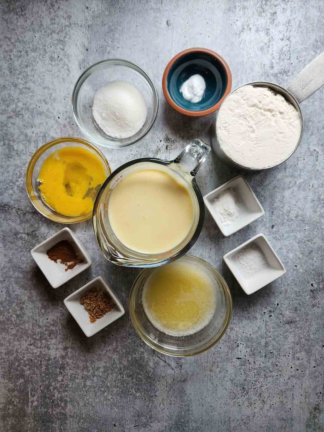 Ingredients for eggnog waffles.