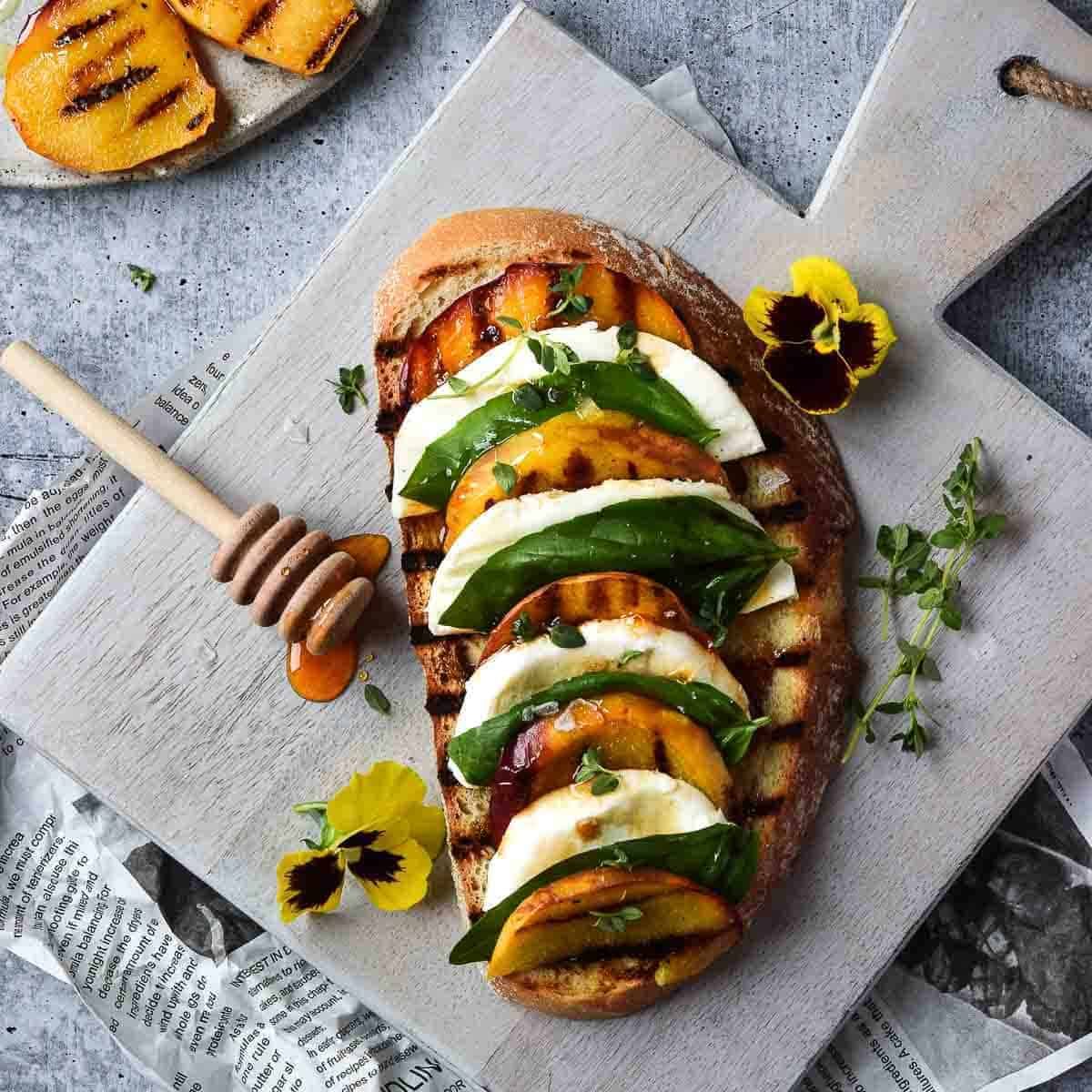 Grilled Peach Caprese Toast