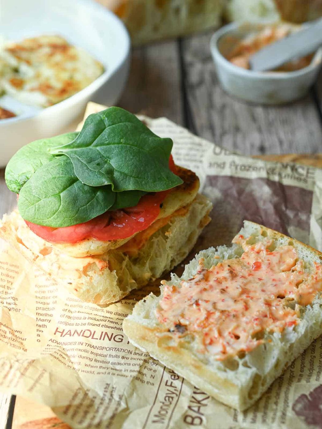Halloumi, tomato, spinach on ciabatta.
