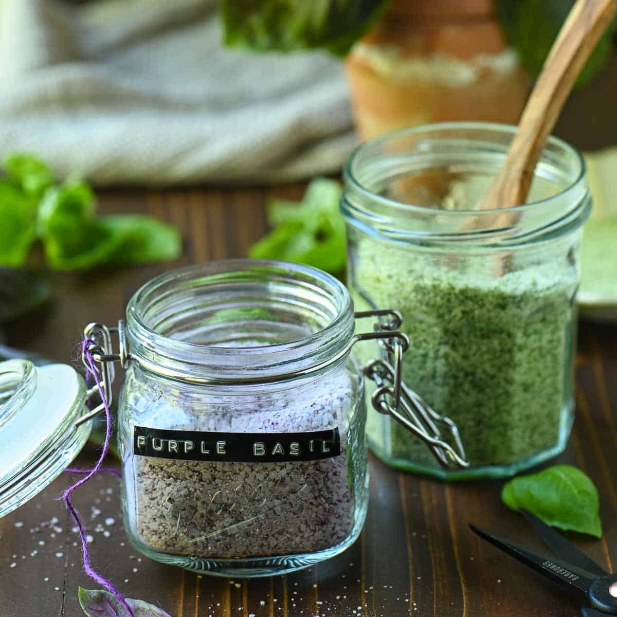Homemade Basil Salt, Green or Purple Basil