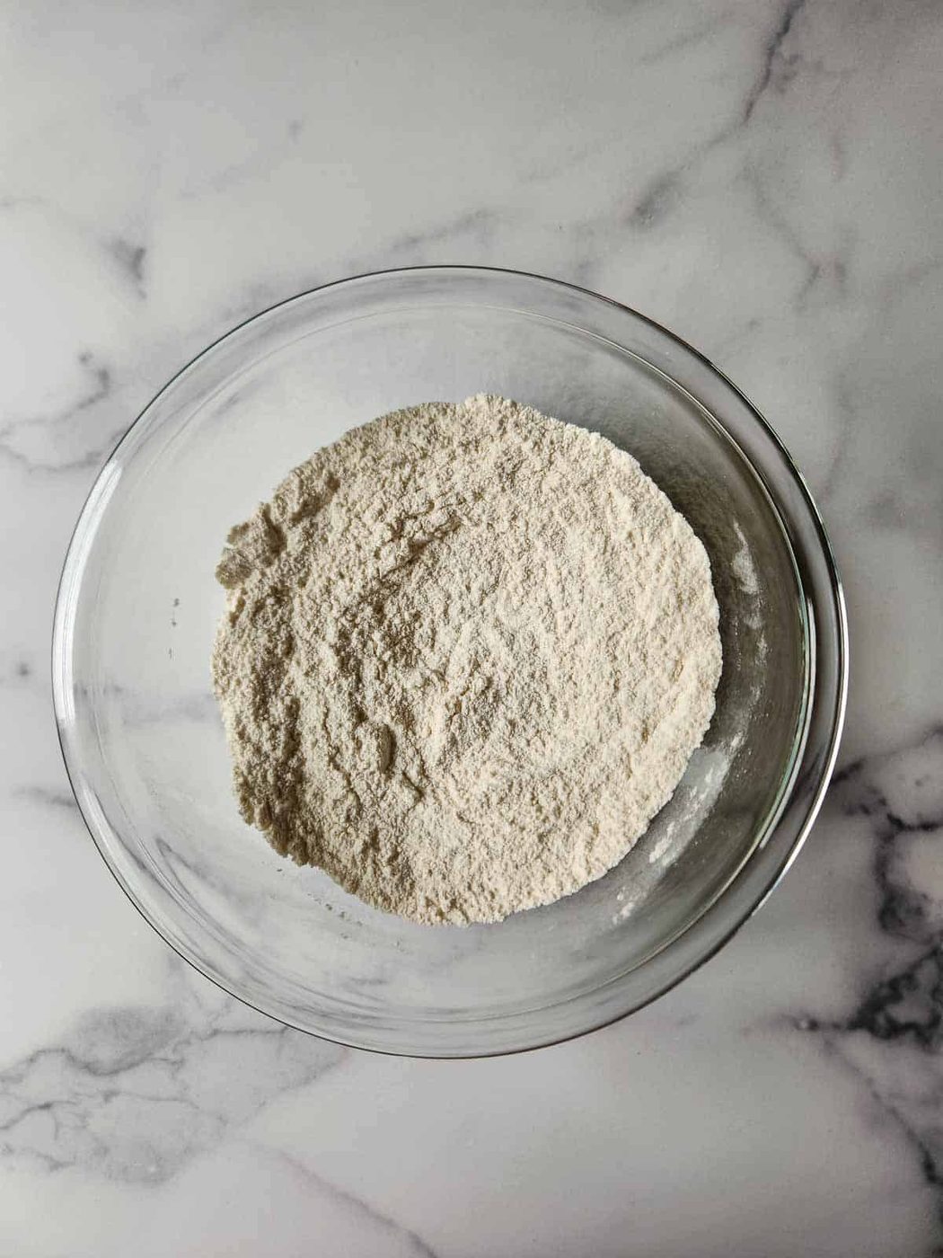 Dry ingredients mixed in a bowl.