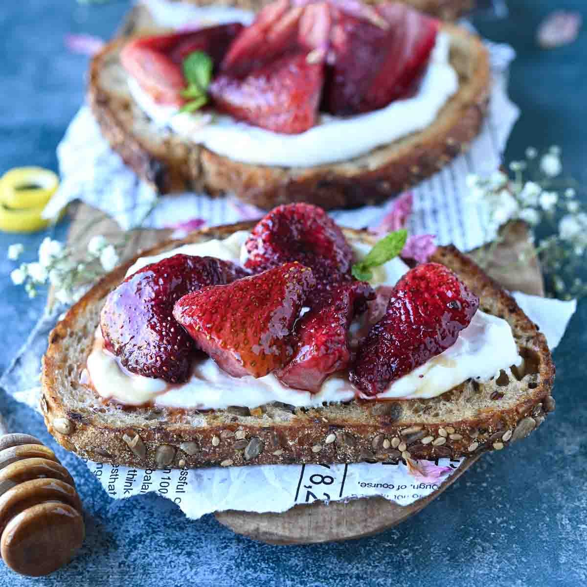 Labneh Toast and Roasted Strawberries