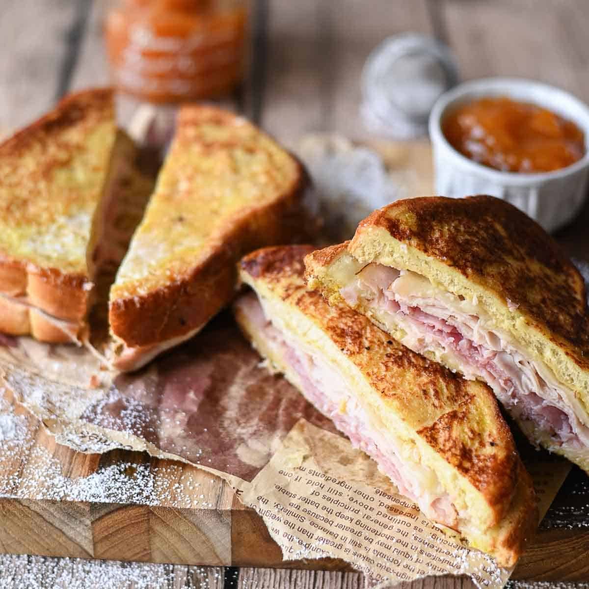 Monte Cristo Sandwich and Muenster and Apricot Jam