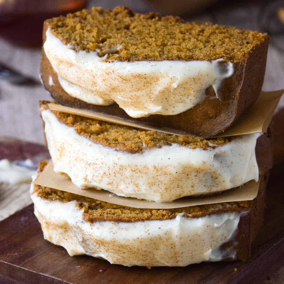 Pumpkin Bread and Maple Cream Cheese Frosting