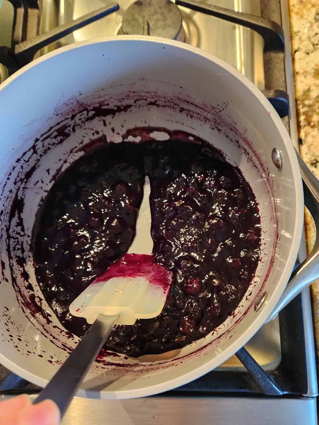 Spatula test in jam to see if jam has set.