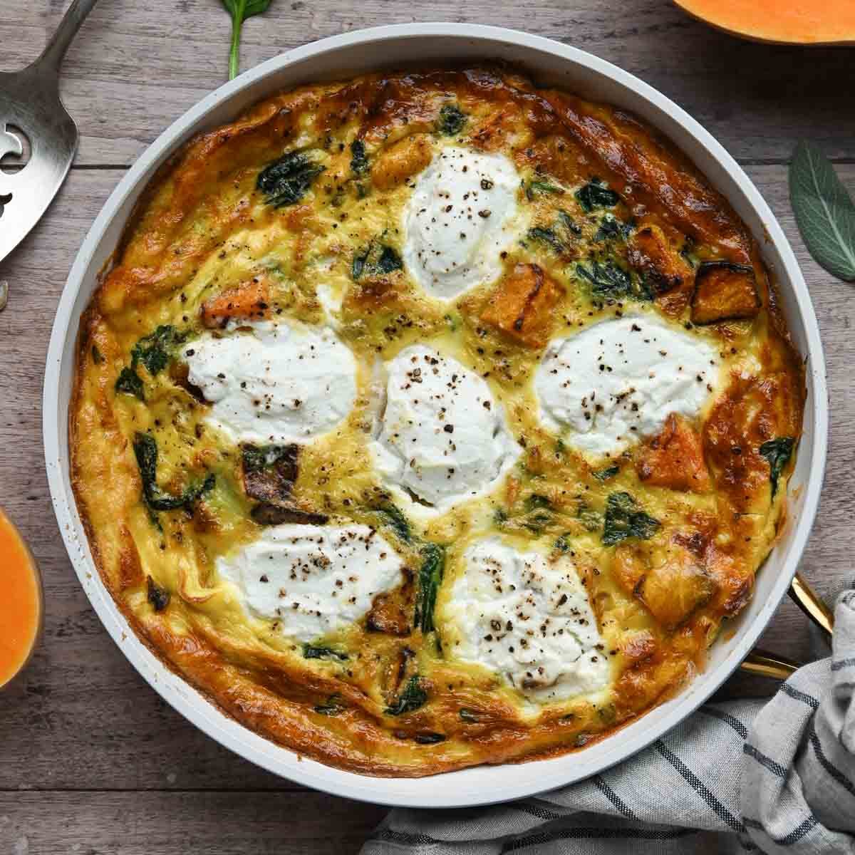 Roasted Butternut Squash, Spinach, and Ricotta Frittata