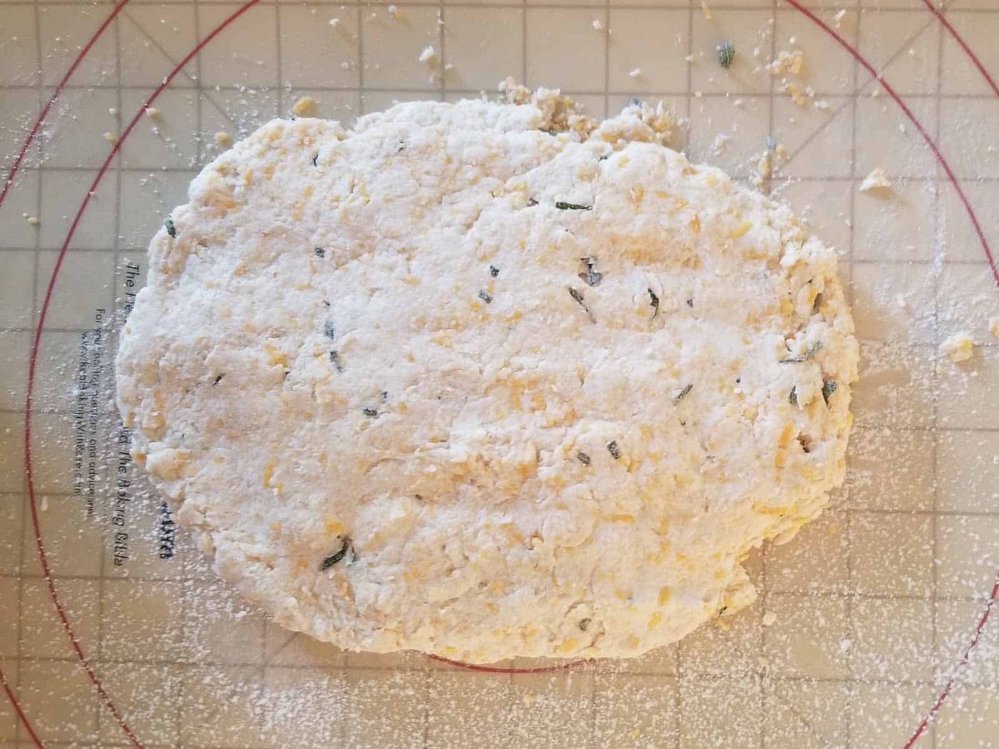 Biscuit dough rolled out.