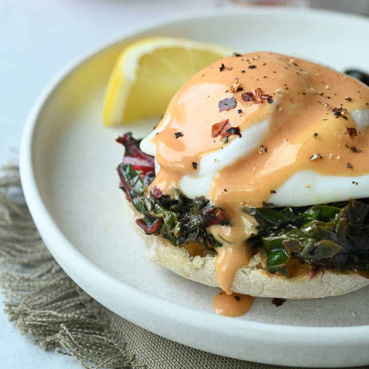 Swiss Chard Eggs Florentine, plus Tomato Hollandaise