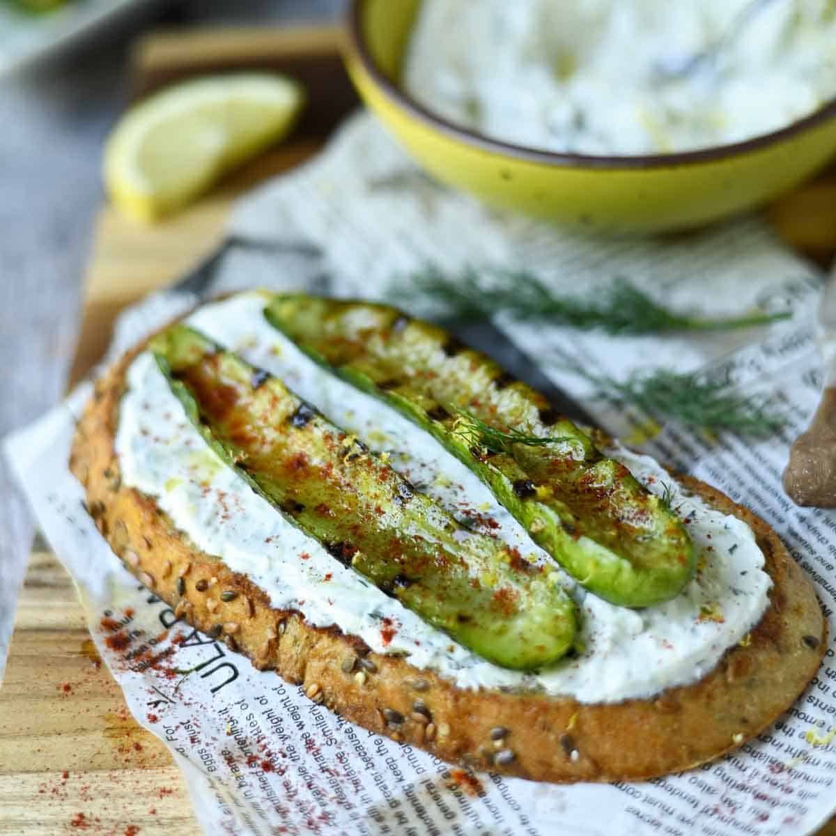 Tzatziki Toast and Grilled Cucumbers