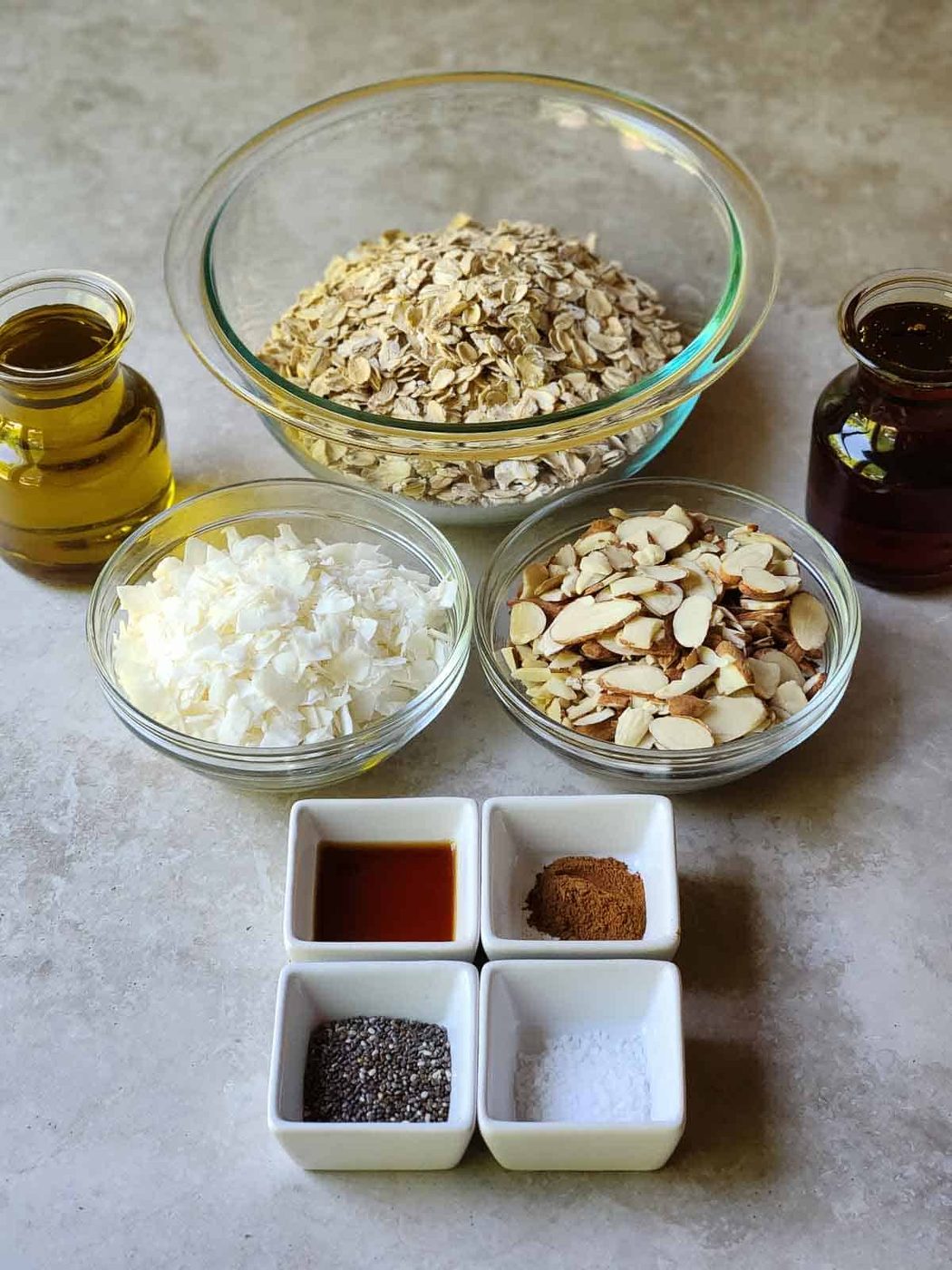 Ingredients for vanilla coconut granola.