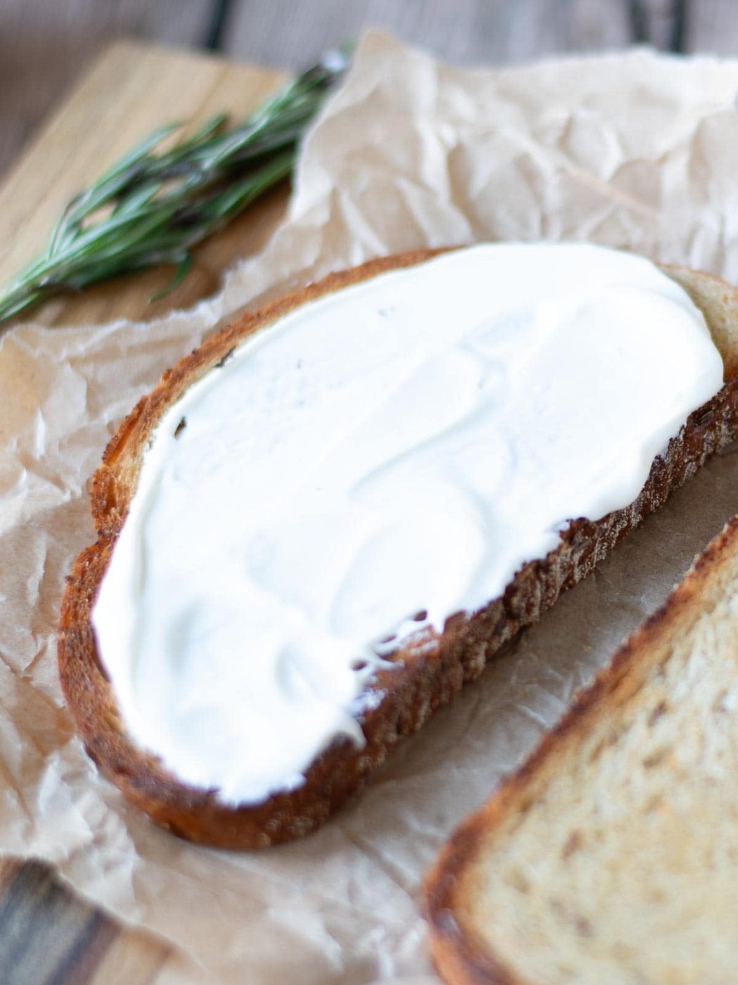 Creme fraiche spread on toast.