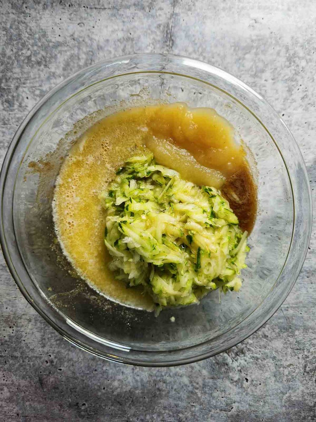 Wet ingredients in a bowl for muffins.