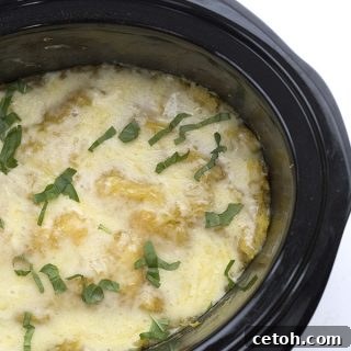 Easy low carb three cheese spaghetti squash recipe made in the crockpot
