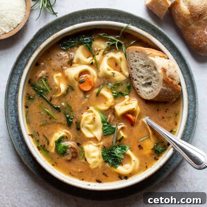 Tortellini Soup with Sausage, a delicious and hearty Italian-inspired meal.
