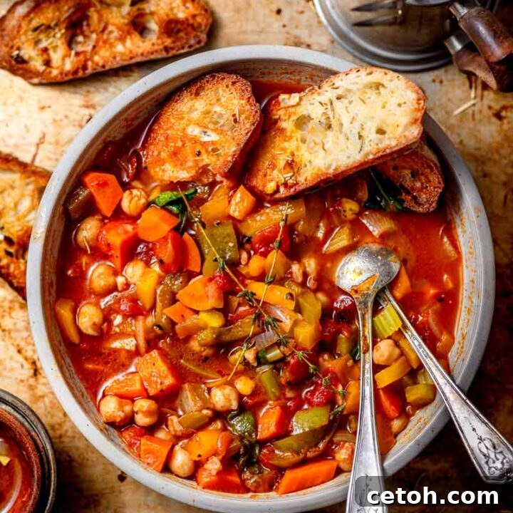 Panera Copycat Hearty 10 Vegetable Soup, a healthy homemade option.