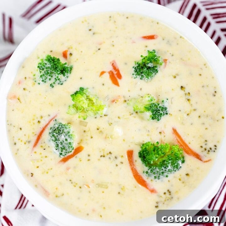 Instant Pot Panera Broccoli Cheddar Soup, a quick and cheesy comfort food.