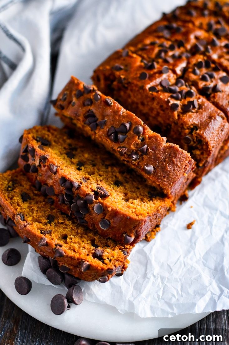 Pumpkin Chocolate Chip Bread ready to eat.