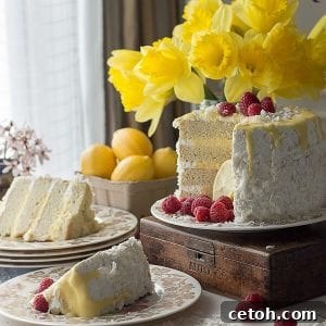 Keto Coconut Lemon Curd Cake, a beautiful low carb dessert perfect for spring.
