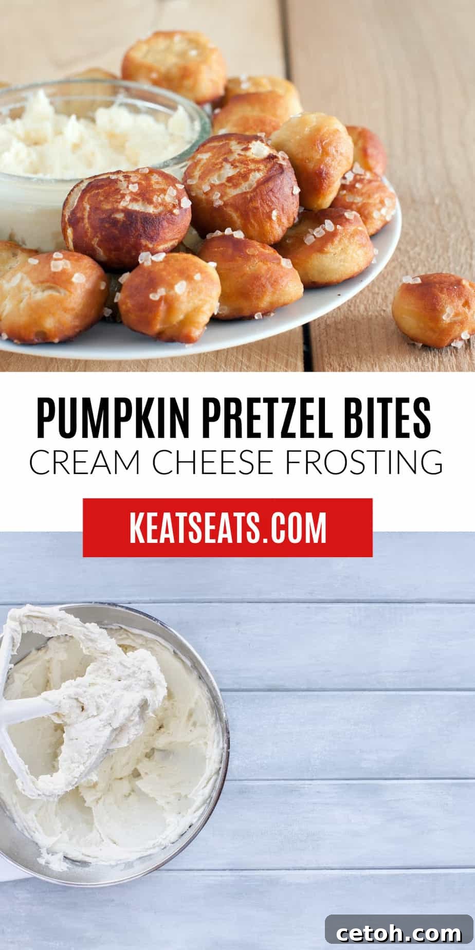 Soft pumpkin pretzel bites served with a bowl of creamy, tangy cream cheese frosting, perfect for autumn appetizers or a delightful dessert