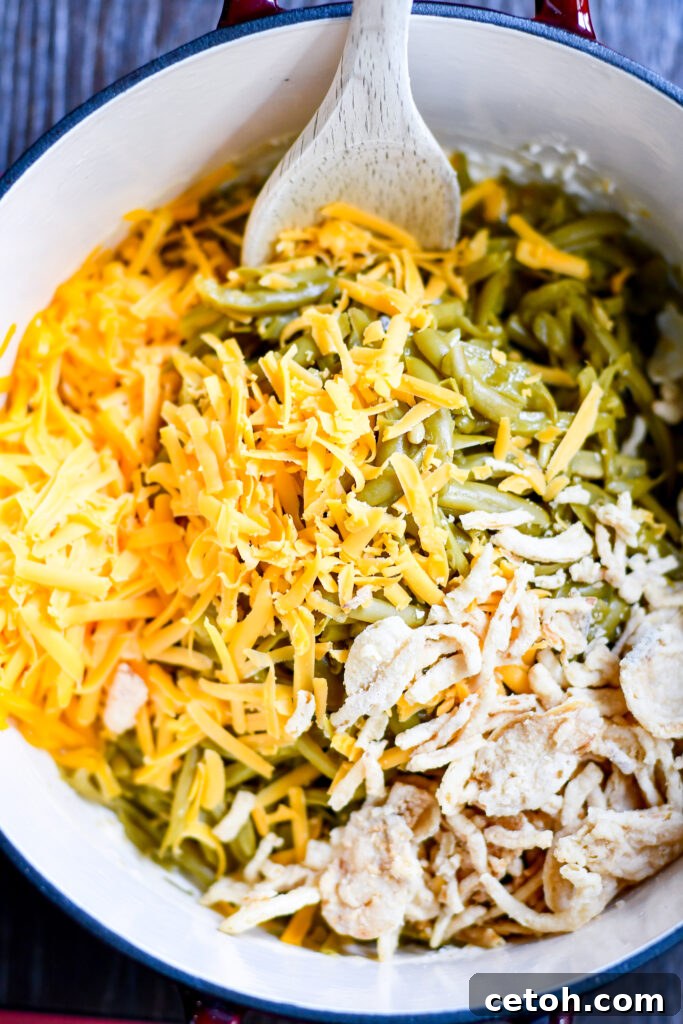 Bring nostalgia back to your table with Grandma’s green bean casserole — made completely from scratch with fresh ingredients and crispy onions.