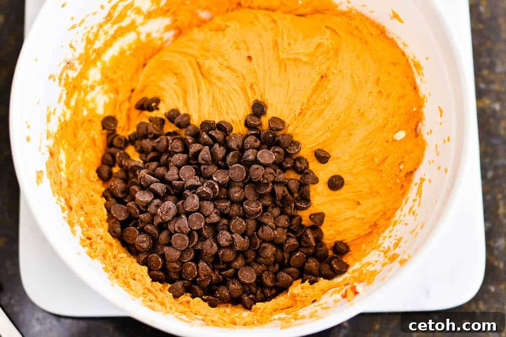 Freshly baked pumpkin chocolate chip cookies on a cooling rack.