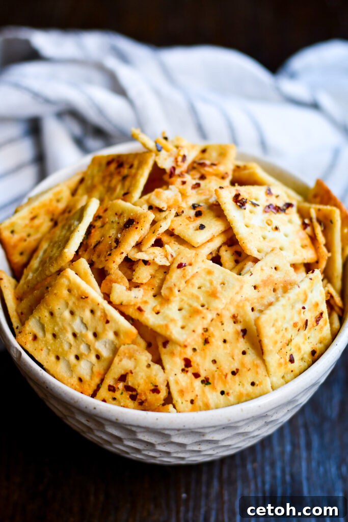 Looking for a spicy and savory snack? Try these Southern Hot Crackers! With the perfect blend of red pepper flakes and ranch seasoning, they're great for parties or an afternoon snack.