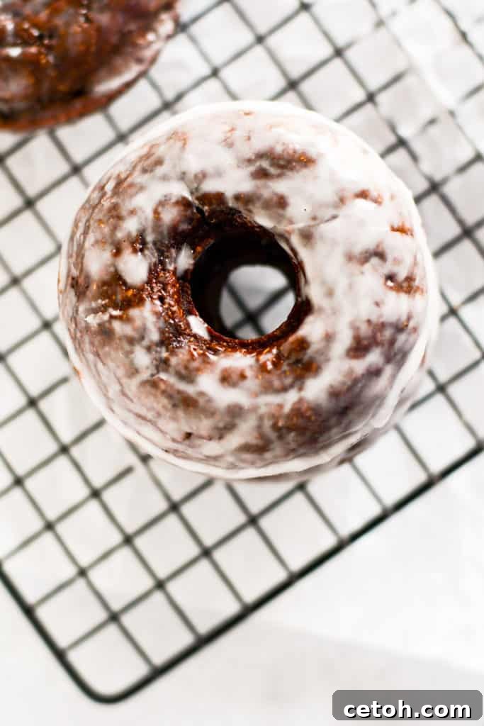 Guilt-Free Chocolate Protein Donuts 2 A stack of freshly baked protein chocolate donuts, dusted lightly with powdered sugar, ready to be enjoyed as a healthy snack or breakfast.