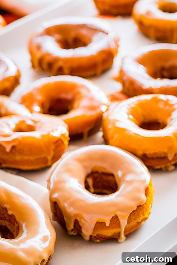 Get cozy with these pumpkin spice donuts, topped with a salted caramel glaze that adds the perfect sweet and salty touch. Ideal for fall brunches, festive desserts, or a comforting treat!