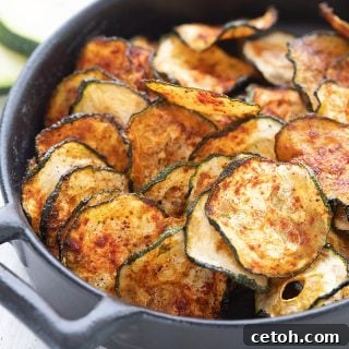 Close up shot of a bowl of keto zucchini chips.