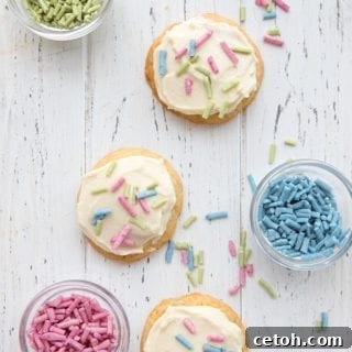 Keto sugar cookies with frosting and sugar free sprinkles