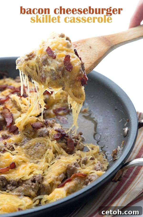 Easy Cheeseburger Casserole with Spaghetti Squash, a hearty and healthy keto dinner option in one pan.