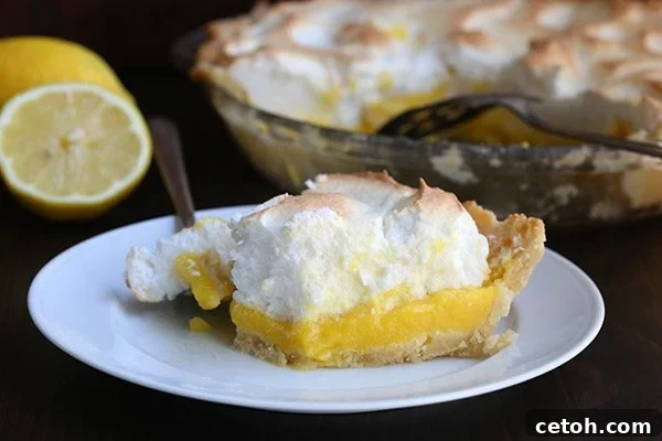 Classic lemon meringue pie made sugar-free and low-carb, showcasing a beautifully toasted meringue topping.
