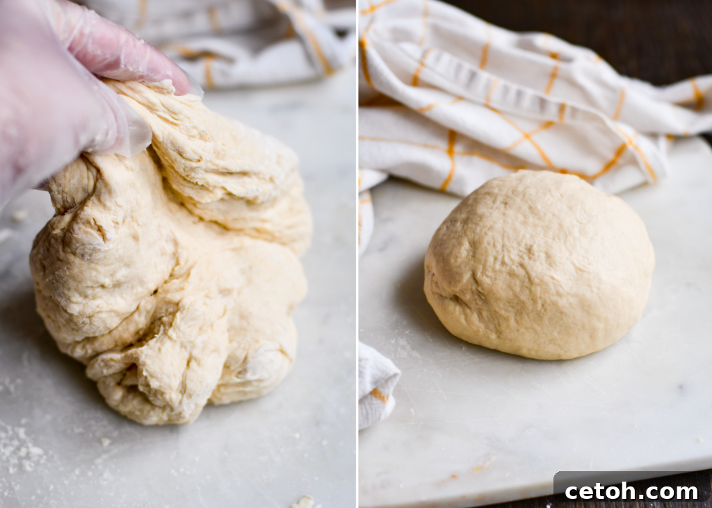 Kneading is the key to light, airy hot cross buns! Here’s what your dough should look like during and after kneading—smooth, elastic, and slightly tacky. Follow these tips to get the perfect texture for your homemade buns!