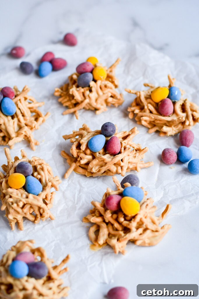 Looking for an easy Easter recipe for kids? Try these no bake bird’s nest cookies! Just 3 ingredients and so much fun to decorate together.