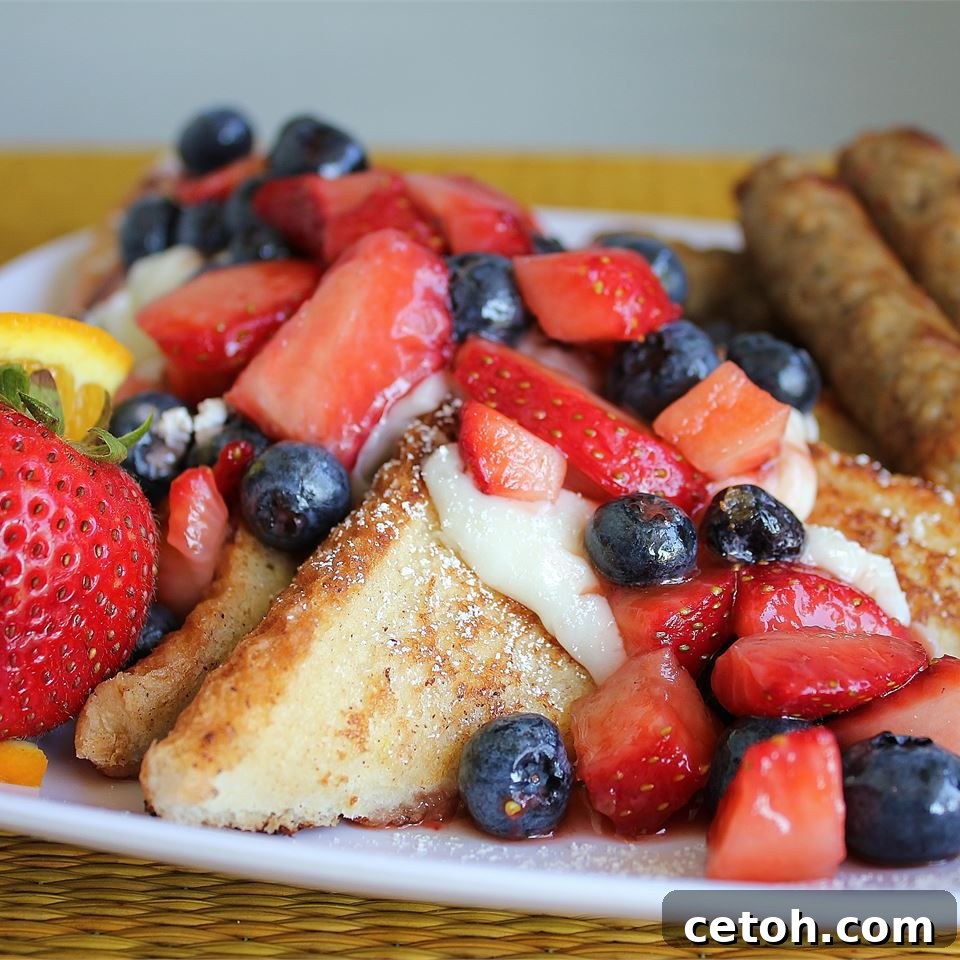 Patriotic French Toast with berries and whipped cream