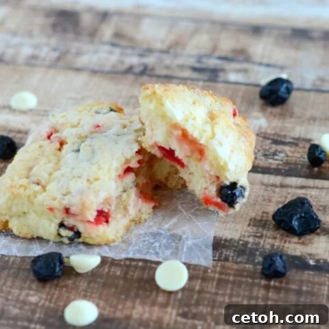 4th of July Scones with strawberries and blueberries