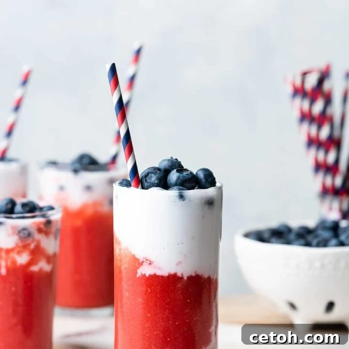 Red, White, and Blue Berry Coconut Slushies for a refreshing 4th of July drink