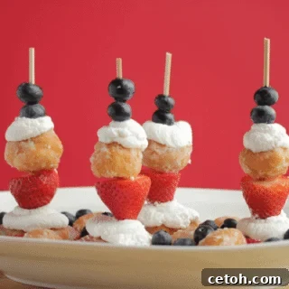 Red, White, & Blue Donut Hole Kabobs for a grab-and-go 4th of July treat