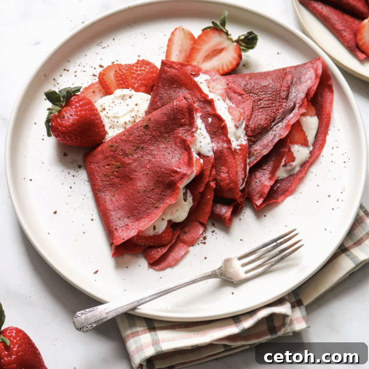 Rich Red Velvet Crepes with Cream Cheese Yogurt Filling