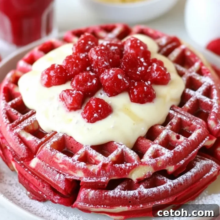 Decadent Red Velvet Waffles for holiday breakfast